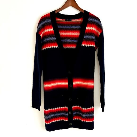Gap lambswool cardigan with pockets women's size small dark blue bright stripes - Picture 7 of 7